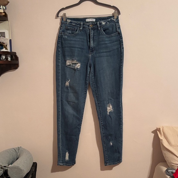 Flying Monkey Denim - Flying Monkey High-Rise Distressed Jeans - Dark Blue
